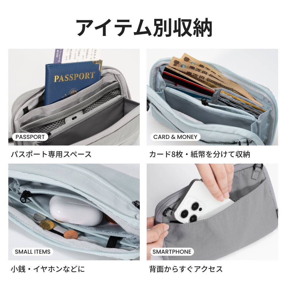 ★新発売★セキュリティポーチ 防犯 RFID スキミング防止 ショルダーバッグ 3層収納 パスポートケース 貴重品ポーチ トラベルウォレット 財布 貴重品 耐切創 スリ対策 YKKファスナー 旅行グッズ トラベル 海外旅行