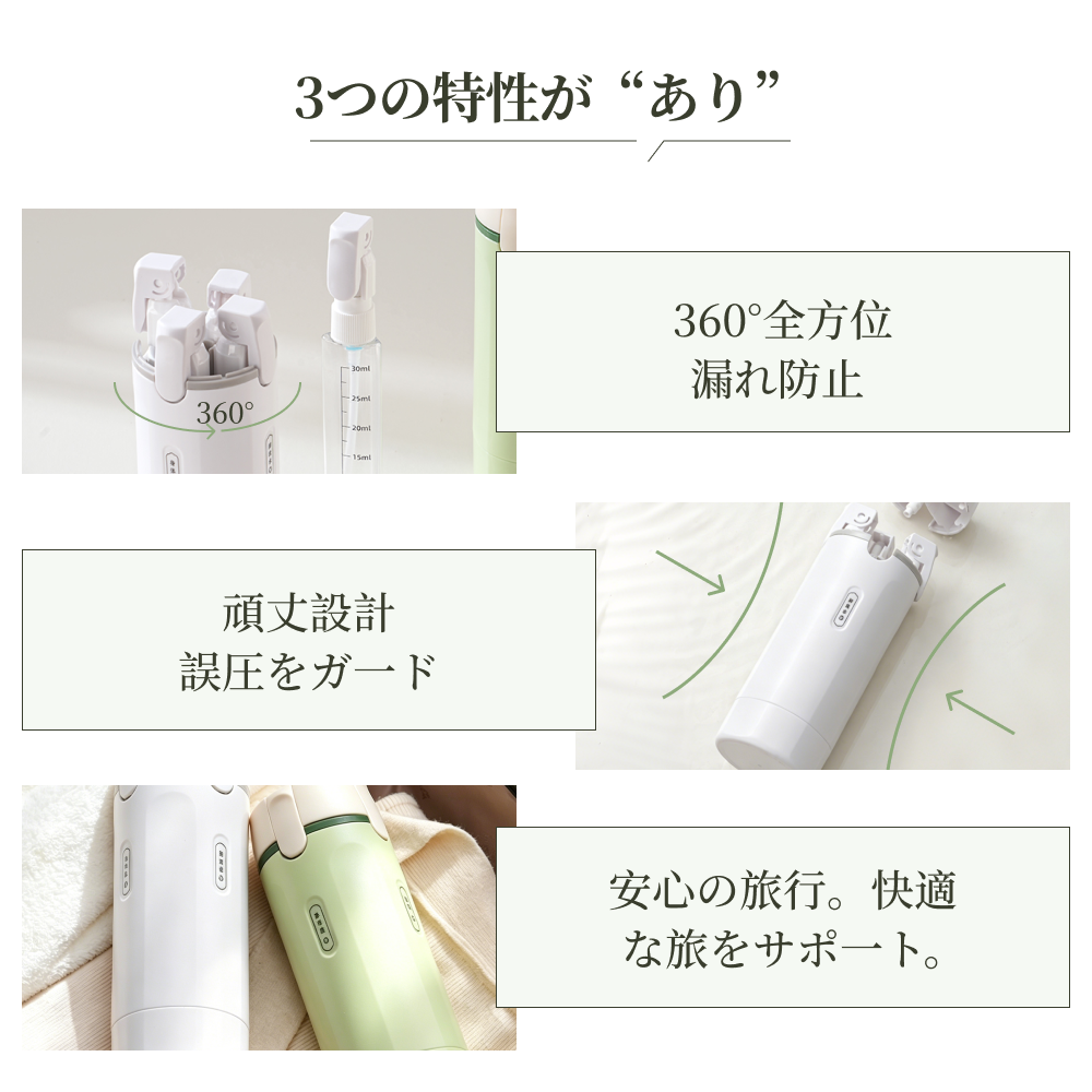 【SAMFOLK】4in1 トラベルボトル 詰め替えセット|スプレー・ポンプ・ブラシ付き 旅行用小分け容器 機内持ち込み コスメ 撥水