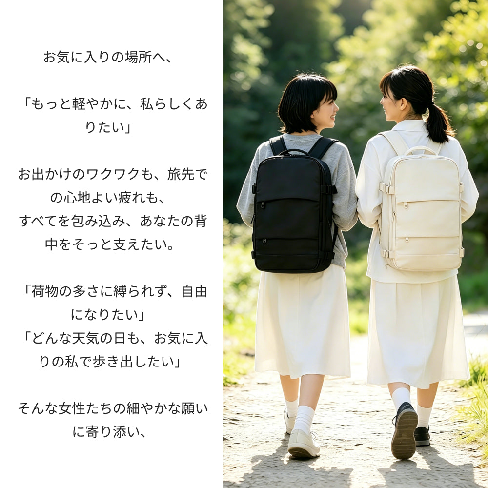 【SAMFOLK】トラベルリュック レディース 20L|撥水 軽量 機内持ち込み 1泊2日 2泊3日 17インチPC対応 大容量 防水 おしゃれ 通勤 通学 修学旅行