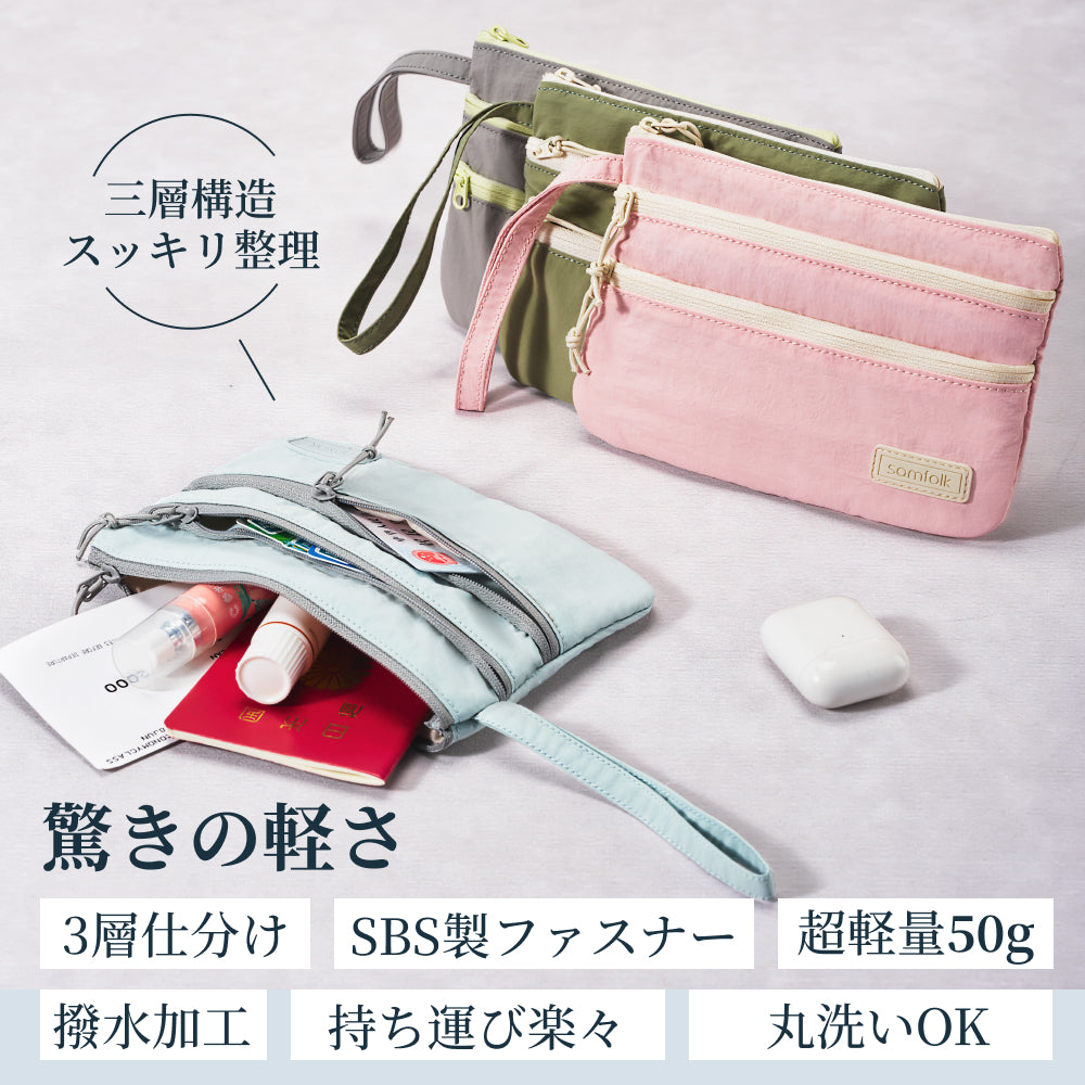 【SAMFOLK】コインケース 小銭入れ レディース|カードケース ミニ財布 L字ファスナー ナイロン キーホルダー付 薄型 軽量 母の日 プレゼント
