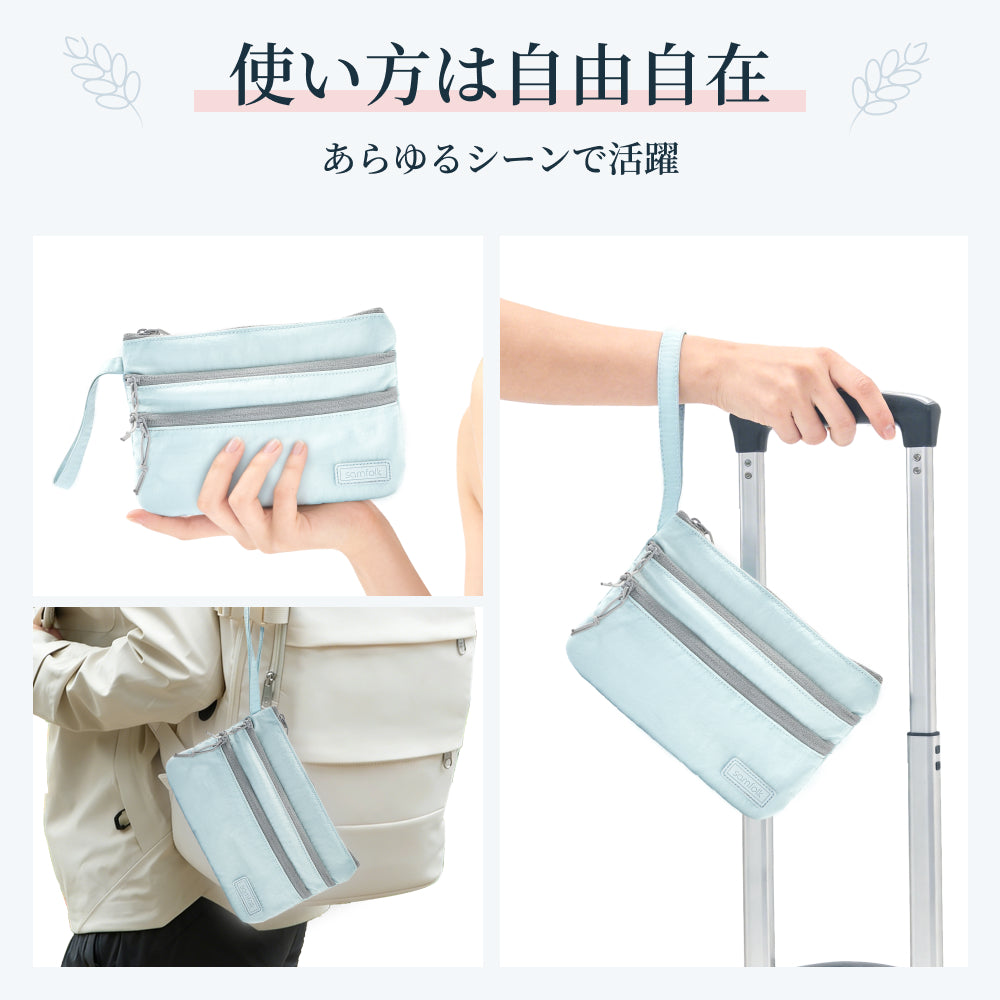 【SAMFOLK】コインケース 小銭入れ レディース|カードケース ミニ財布 L字ファスナー ナイロン キーホルダー付 薄型 軽量 母の日 プレゼント