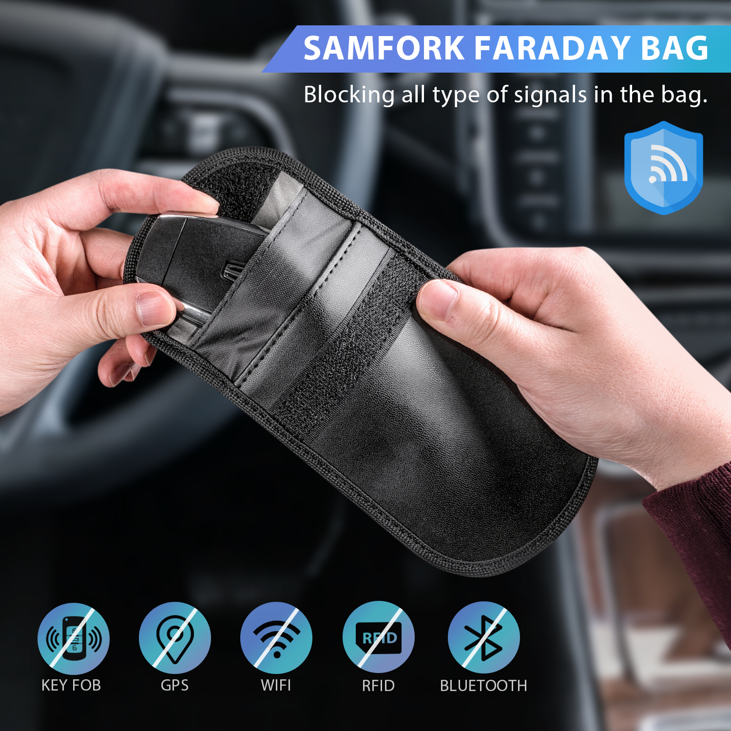 Samfolk Keyless Go Schutz Autoschlüssel Box & 2 Faraday Bag, Faraday Box  Strahlenschutz Keyless Go Schutz Box Leder Schwarz (Black, Large) :  : Elektronik & Foto