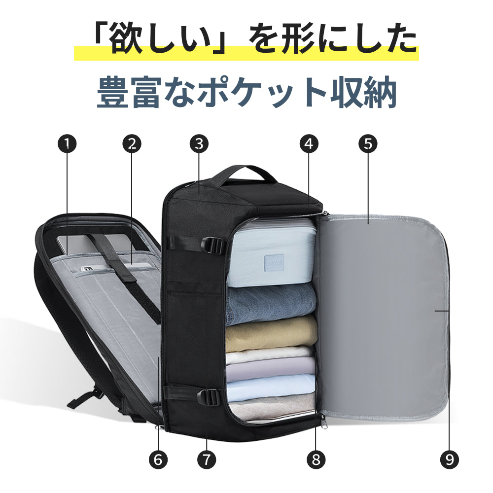 【SAMFOLK】トラベルリュック 40L｜3way 防水 軽量 大容量 機内持ち込み対応 A4・17インチPC ビジネス・旅行バックパック 男女兼用