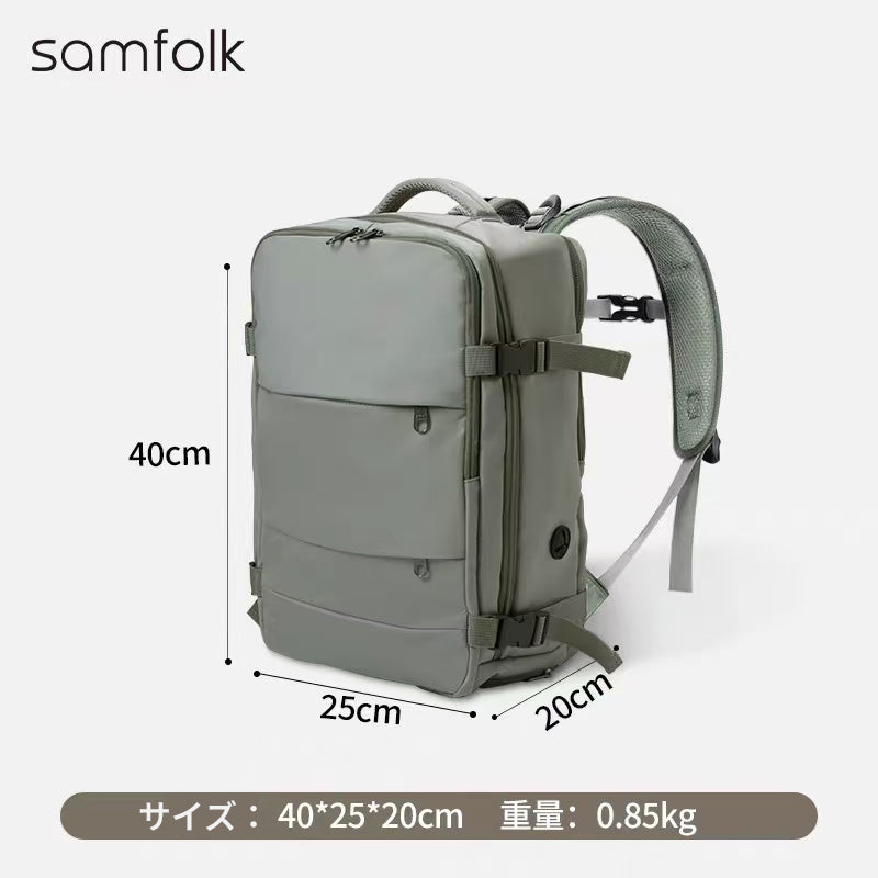 【SAMFOLK】トラベルリュック レディース 20L｜撥水 軽量 機内持ち込み 1泊2日 2泊3日 17インチPC対応 大容量 防水 おしゃれ 通勤 通学 修学旅行
