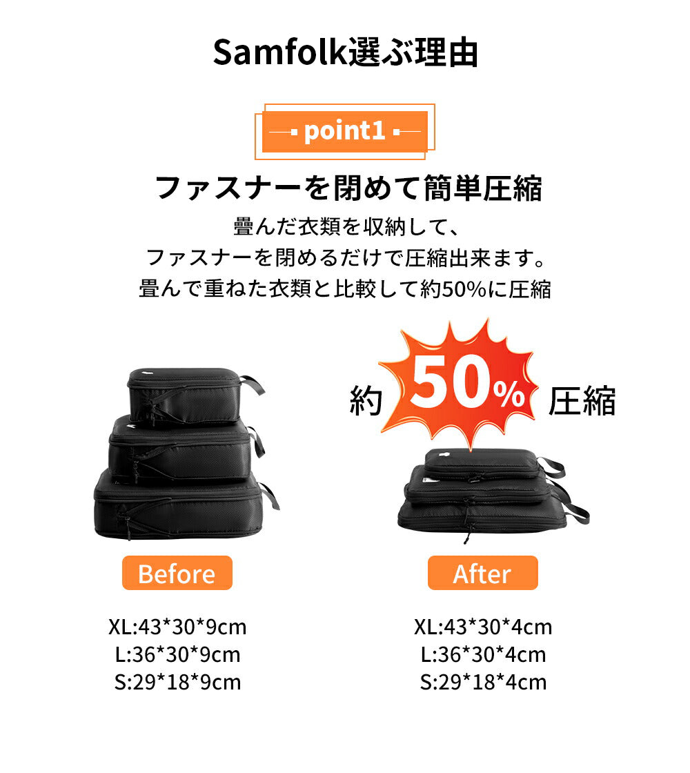 【SAMFOLK】圧縮トラベルポーチ 5点・8点セット｜旅行用 圧縮バッグ 衣類 収納 撥水 大容量 パッキング 便利グッズ 期間限定で今すぐご注文いただくと、10%割引になります