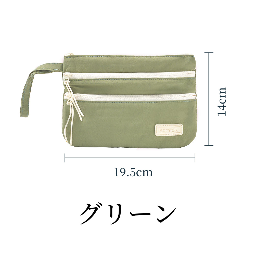 【SAMFOLK】コインケース 小銭入れ レディース｜カードケース ミニ財布 L字ファスナー ナイロン キーホルダー付 薄型 軽量 母の日 プレゼント