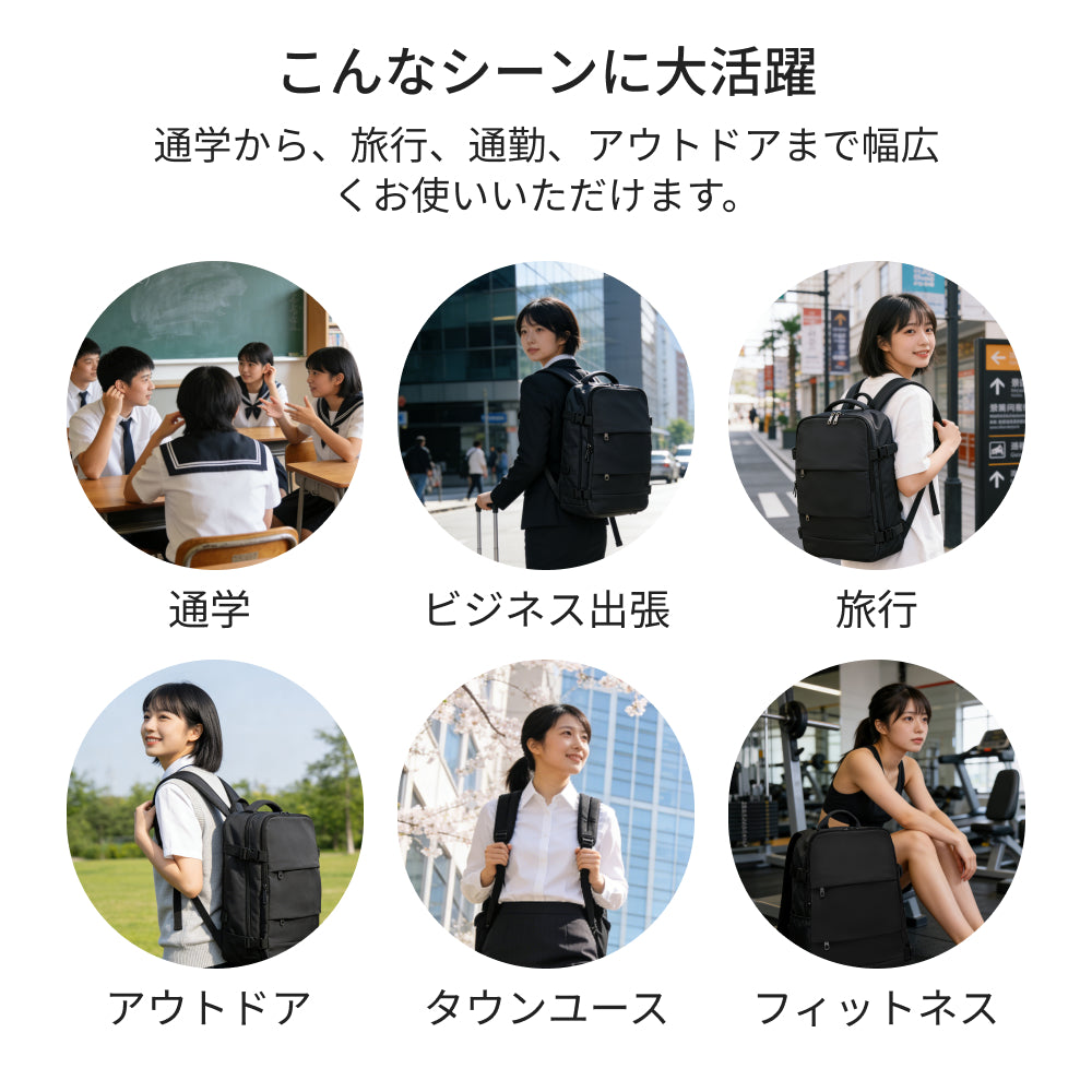 【SAMFOLK】トラベルリュック レディース 20L｜撥水 軽量 機内持ち込み 1泊2日 2泊3日 17インチPC対応 大容量 防水 おしゃれ 通勤 通学 修学旅行