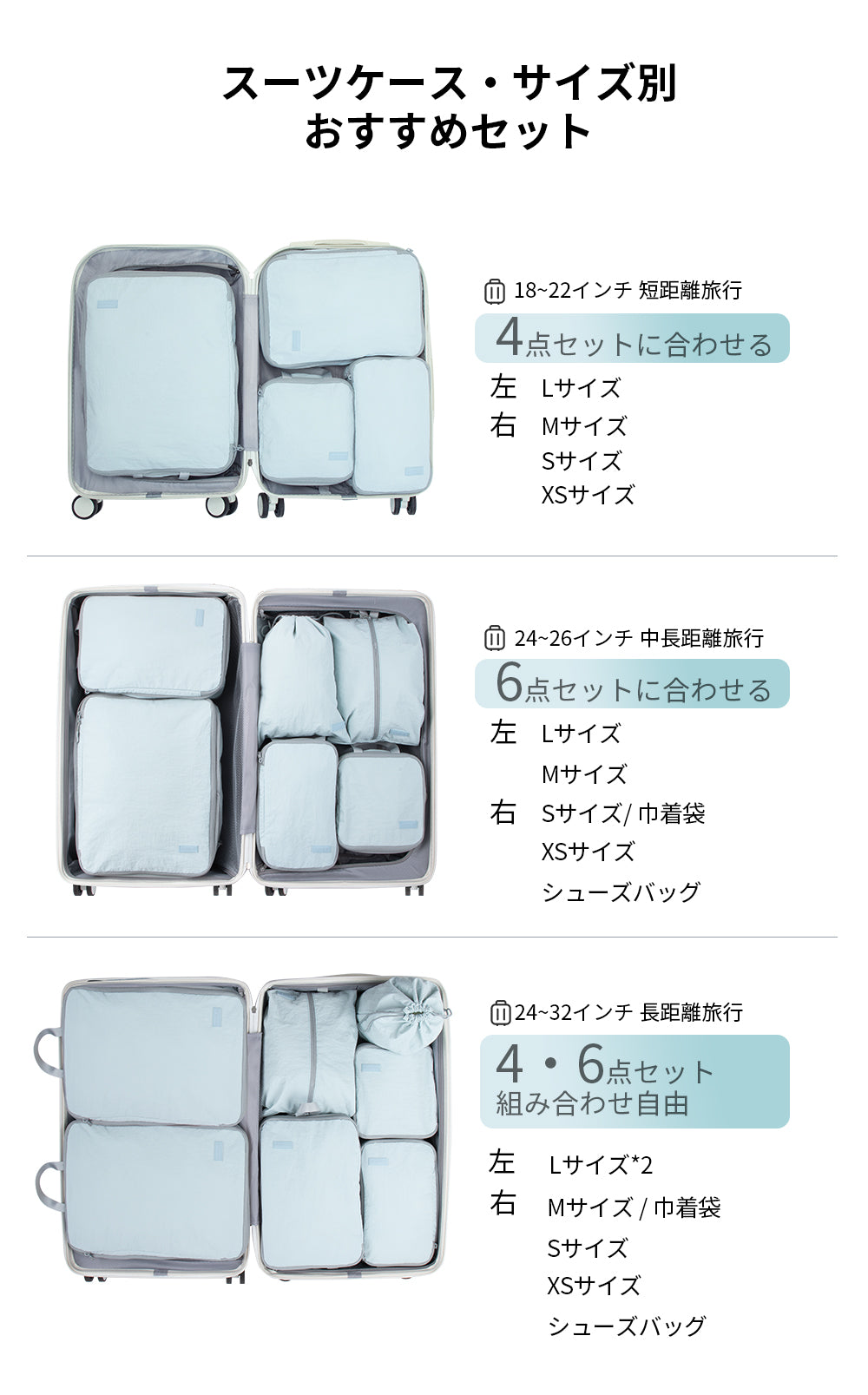 【SAMFOLK】トラベルポーチ 圧縮 6点セット｜旅行用 圧縮バッグ 衣類 収納ポーチ 撥水 大容量 シューズバッグ スーツケース収納