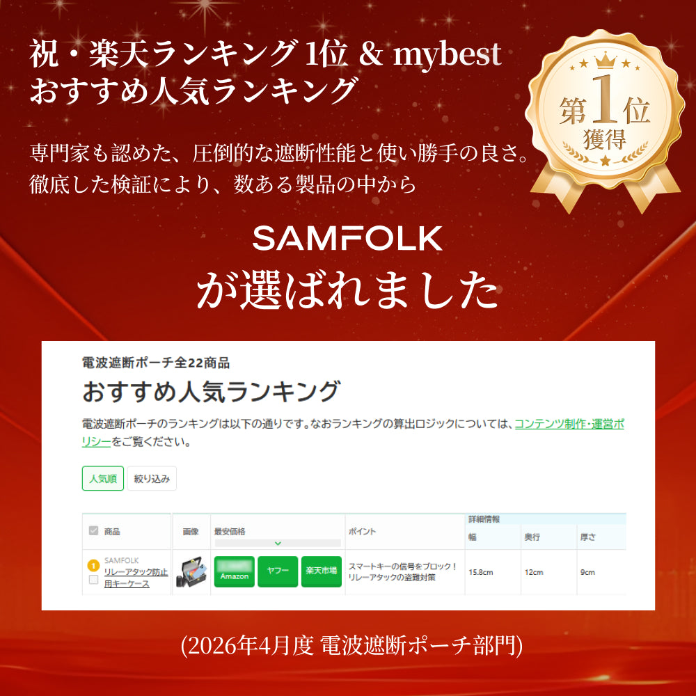 【SAMFOLK】リレーアタック防止 スマートキーケース｜電波遷断ボックス 盗難防止 RFID スキミング防止 高級レザー 玄間用 車 盗難対策 父の日 プレゼント